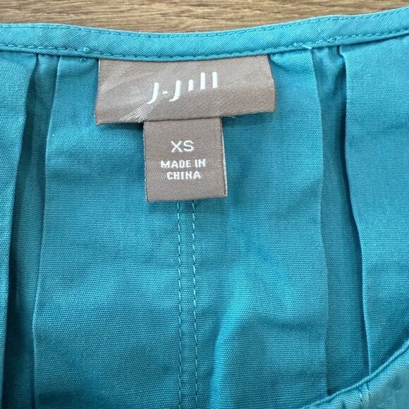 J. Jill 100% Cotton Button Up Pleated 3/4 Sleeve Blouse Aquamarine Teal Size XS - Picture 6 of 10